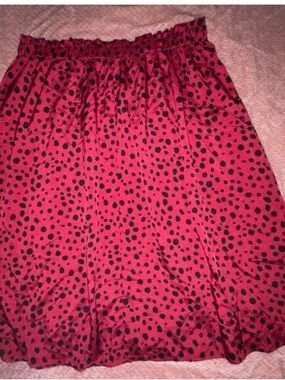 SHEIN Pink Midi Skirt with Black Polka Dots